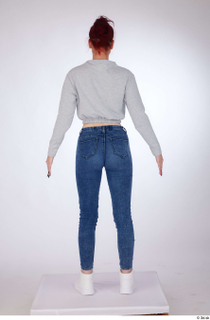 Rada a-pose blue jeans dressed grey long sleeve cropped hoodie…